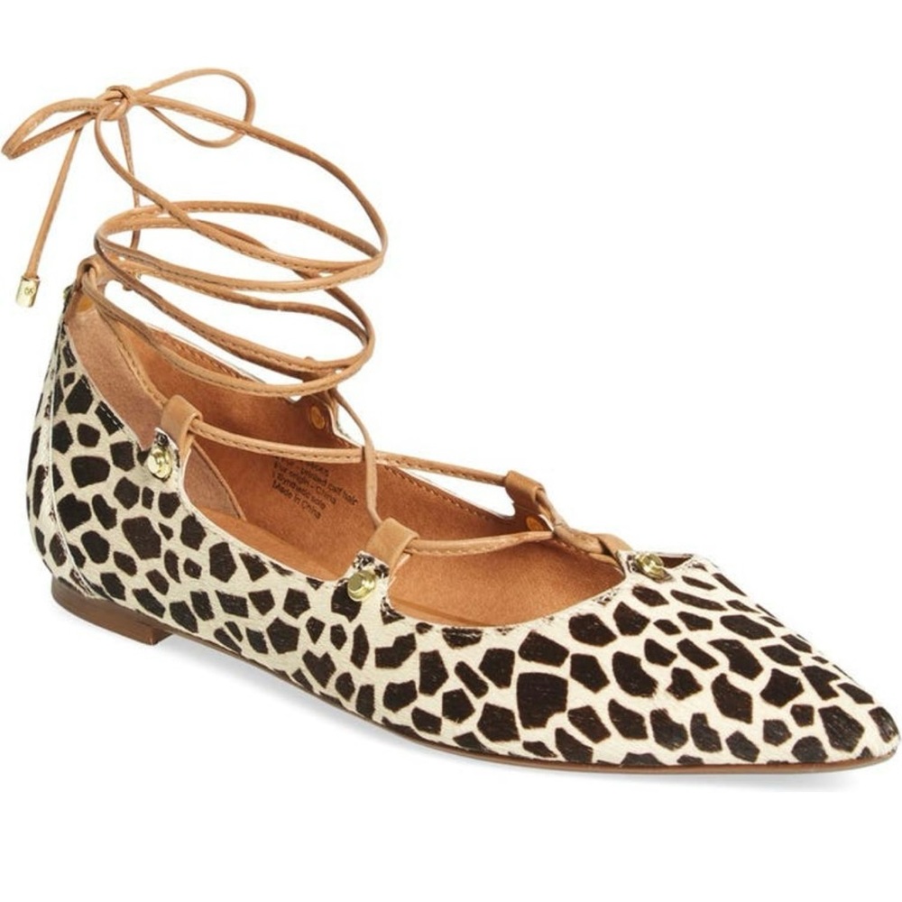 Halogen Owen Genuine Calf Hair Pointy Toe Ghillie Flat